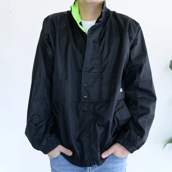 Brooks Vintage Y2K Black with  Neon Green Trim Windbreaker ~Large - Picture 1 of 11
